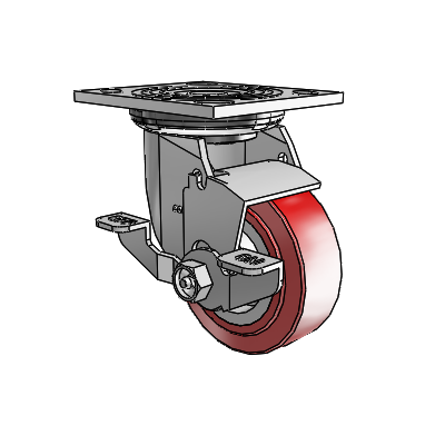 4 Series 1 1/2" Casters Top Plate Swivel Zinc with 4 x 1.5 Polyurethane HI-TECH Wheel and Top Lock Brake