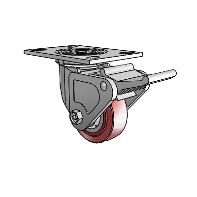 4 Series 1 1/2" Casters Top Plate Swivel Zinc with 4 x 1.5 Polyurethane HI-TECH Wheel and Tech Lock Brake