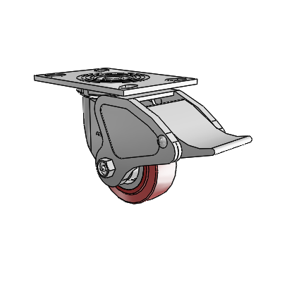 4 Series 1 1/2" Casters Top Plate Swivel Zinc with 4 x 1.5 Polyurethane HI-TECH Wheel and Total Lock Brake