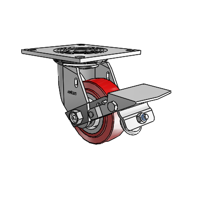 4 Series 1 1/2" Casters Top Plate Swivel Zinc with 4 x 1.5 Polyurethane HI-TECH Wheel and Tread Lock Brake