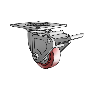 4 Series 1 1/2" Casters Top Plate Swivel Zinc with 4 x 1.5 Polyurethane HI-TECH Wheel and Tech Lock Brake