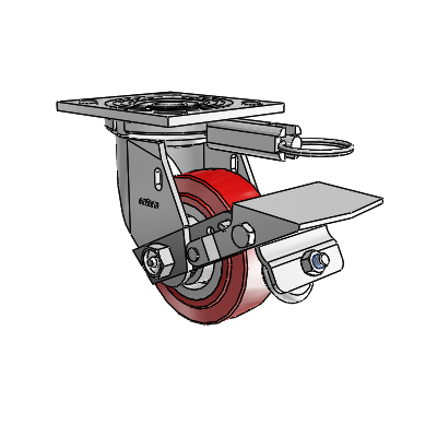 4 Series 1 1/2" Casters Top Plate Swivel Zinc with 4 x 1.5 Polyurethane HI-TECH Wheel and Tread Lock Brake