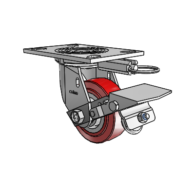 4 Series 1 1/2" Casters Top Plate Swivel Zinc with 4 x 1.5 Polyurethane HI-TECH Wheel and Tread Lock Brake