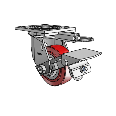 4 Series 1 1/2" Casters Top Plate Swivel Zinc with 4 x 1.5 Polyurethane HI-TECH Wheel and Tread Lock Brake
