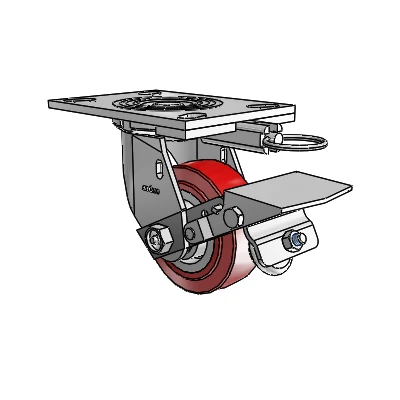 4 Series 1 1/2" Casters Top Plate Swivel Zinc with 4 x 1.5 Polyurethane HI-TECH Wheel and Tread Lock Brake