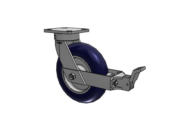 110 Series Kingpinless Top Plate Swivel Caster with 8 x 2 Blue Tread on Aluminum Core UA - Magnum Polyurethane (Aluminum Core) Wheel and Face Brake
