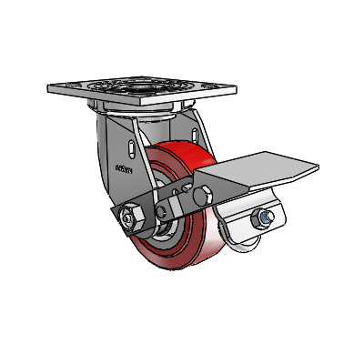 4 Series 1 1/2" Casters Top Plate Swivel Zinc with 4 x 1.5 Polyurethane HI-TECH Wheel and Tread Lock Brake