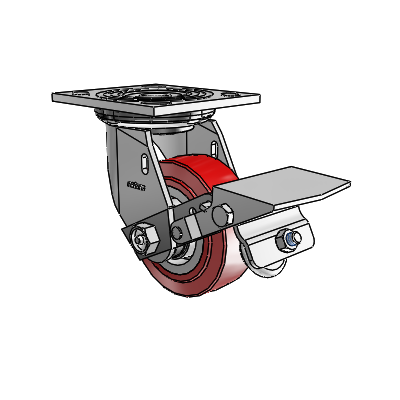 4 Series 1 1/2" Casters Top Plate Swivel Zinc with 4 x 1.5 Polyurethane HI-TECH Wheel and Tread Lock Brake