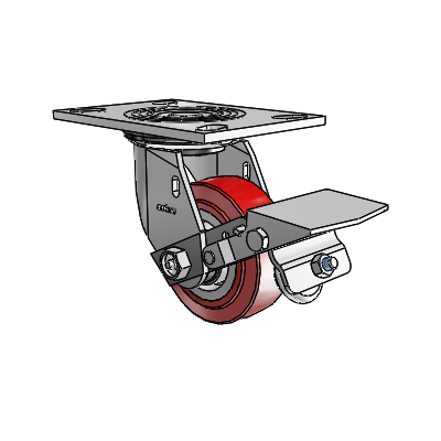 4 Series 1 1/2" Casters Top Plate Swivel Zinc with 4 x 1.5 Polyurethane HI-TECH Wheel and Tread Lock Brake