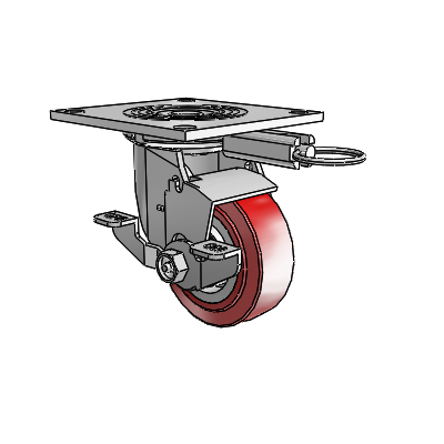 4 Series 1 1/2" Casters Top Plate Swivel Zinc with 4 x 1.5 Polyurethane HI-TECH Wheel and Top Lock Brake