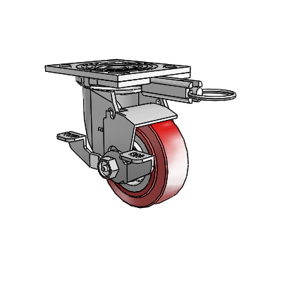 4 Series 1 1/2" Casters Top Plate Swivel Zinc with 4 x 1.5 Polyurethane HI-TECH Wheel and Top Lock Brake