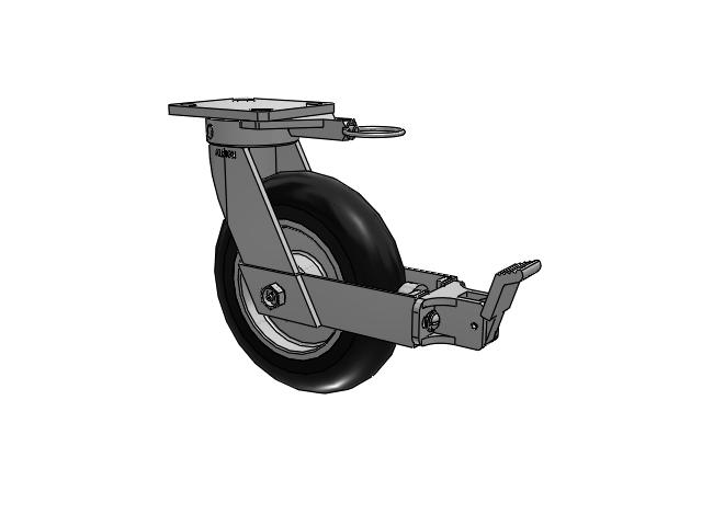 110 Series Kingpinless Top Plate Swivel Caster with 8 x 2 Black Tread on Aluminum Core UA - Magnum Polyurethane (Aluminum Core) Wheel and Face Brake