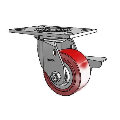 4 Series 2 Inch Wide Top Plate Swivel Caster Caster with 4 x 2 Polyurethane HI-TECH Wheel and Side Lock Brake