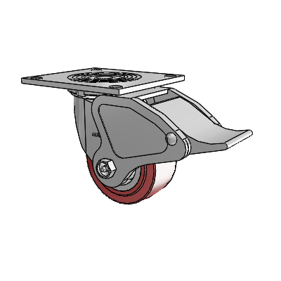 4 Series 2 Inch Wide Top Plate Swivel Caster Caster with 4 x 2 Polyurethane HI-TECH Wheel and Total Lock Brake