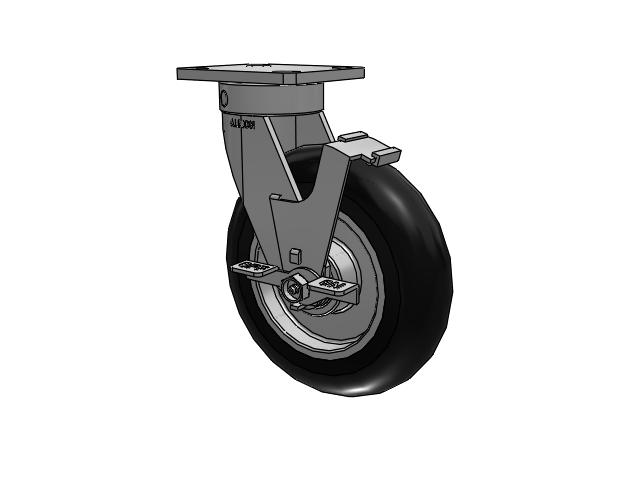 110 Series Kingpinless Top Plate Swivel Caster with 8 x 2 Black Tread on Aluminum Core UA - Magnum Polyurethane (Aluminum Core) Wheel and Face Brake