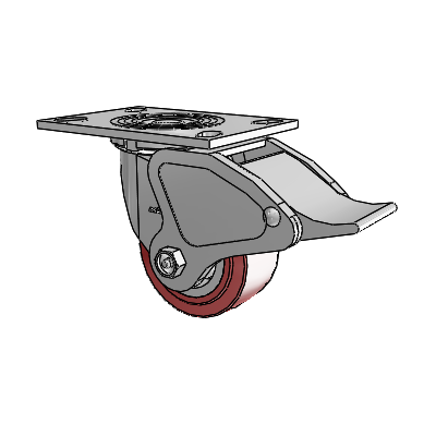4 Series 2 Inch Wide Top Plate Swivel Caster Caster with 4 x 2 Polyurethane HI-TECH Wheel and Total Lock Brake