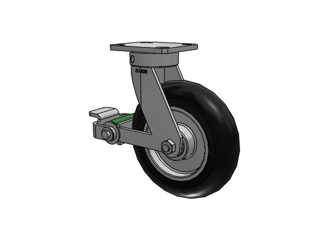 110 Series Kingpinless Top Plate Swivel Caster with 8 x 2 Black Tread on Aluminum Core UA - Magnum Polyurethane (Aluminum Core) Wheel and Poly Cam Brake