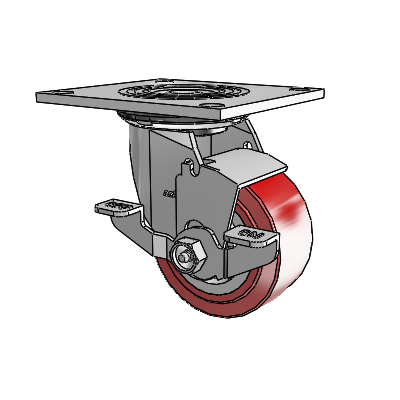 4 Series 2 Inch Wide Top Plate Swivel Caster Caster with 4 x 2 Polyurethane HI-TECH Wheel and Top Lock Brake