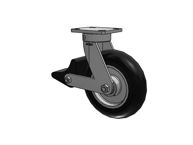 110 Series Kingpinless Top Plate Swivel Caster with 8 x 2 Black Tread on Aluminum Core UA - Magnum Polyurethane (Aluminum Core) Wheel and Poly Lock Integrated Brake
