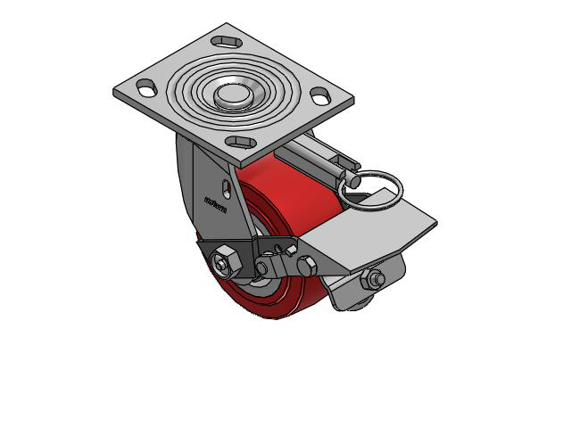 4 Series 2 Inch Wide Top Plate Swivel Caster Caster with 4 x 2 Polyurethane HI-TECH Wheel and Tread Lock Brake