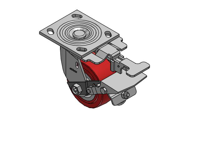 4 Series 2 Inch Wide Top Plate Swivel Caster Caster with 4 x 2 Polyurethane HI-TECH Wheel and Tread Lock Brake