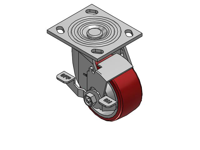 4 Series 2 Inch Wide Top Plate Swivel Caster Caster with 4 x 2 Moldon Polyurethane (Aluminum Core) Wheel and Top Lock Brake