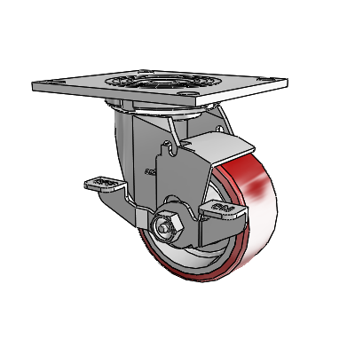 4 Series 2 Inch Wide Top Plate Swivel Caster Caster with 4 x 2 Moldon Polyurethane (Aluminum Core) Wheel and Top Lock Brake