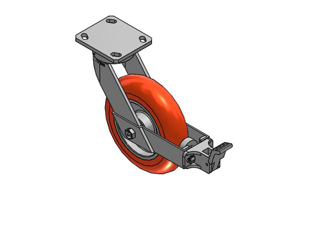110 Series Kingpinless Top Plate Swivel Caster with 8 x 2 Orange Tread on Aluminum Core UA - Magnum Polyurethane (Aluminum Core) Wheel and Face Brake