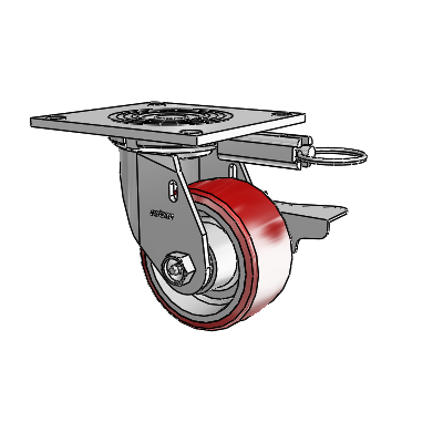 4 Series 2 Inch Wide Top Plate Swivel Caster Caster with 4 x 2 Moldon Polyurethane (Aluminum Core) Wheel and Side Lock Brake