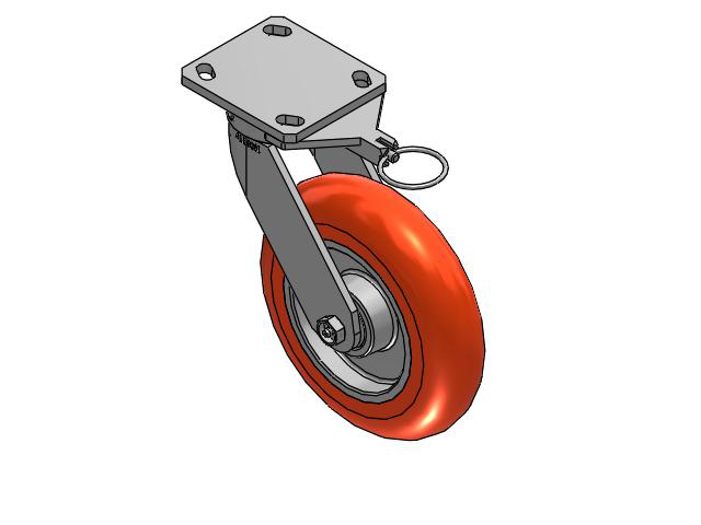110 Series Kingpinless Top Plate Swivel Caster with 8 x 2 Orange Tread on Aluminum Core UA - Magnum Polyurethane (Aluminum Core) Wheel