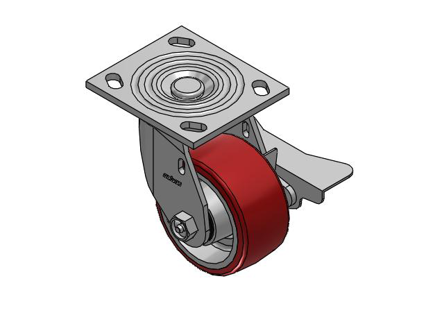 4 Series 2 Inch Wide Top Plate Swivel Caster Caster with 4 x 2 Moldon Polyurethane (Aluminum Core) Wheel and Side Lock Brake