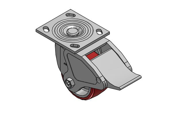 4 Series 2 Inch Wide Top Plate Swivel Caster Caster with 4 x 2 Moldon Polyurethane (Aluminum Core) Wheel and Total Lock Brake