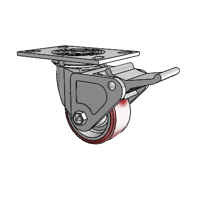 4 Series 2 Inch Wide Top Plate Swivel Caster Caster with 4 x 2 Moldon Polyurethane (Aluminum Core) Wheel and Tech Lock Brake