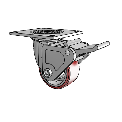 4 Series 2 Inch Wide Top Plate Swivel Caster Caster with 4 x 2 Moldon Polyurethane (Aluminum Core) Wheel and Tech Lock Brake