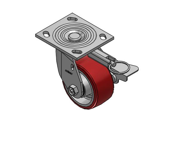 4 Series 2 Inch Wide Top Plate Swivel Caster Caster with 4 x 2 Moldon Polyurethane (Aluminum Core) Wheel and Side Lock Brake