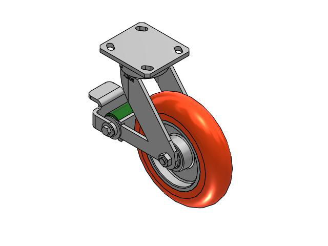 110 Series Kingpinless Top Plate Swivel Caster with 8 x 2 Orange Tread on Aluminum Core UA - Magnum Polyurethane (Aluminum Core) Wheel and Poly Cam Brake