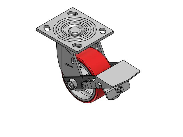 4 Series 2 Inch Wide Top Plate Swivel Caster Caster with 4 x 2 Moldon Polyurethane (Cast Iron Core) Wheel and Tread Lock Brake
