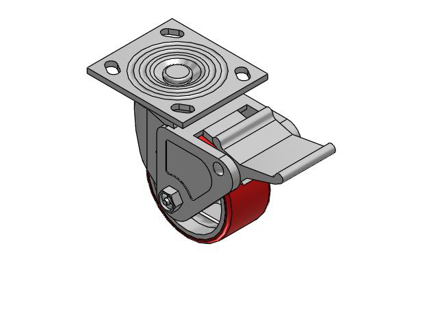 4 Series 2 Inch Wide Top Plate Swivel Caster Caster with 4 x 2 Moldon Polyurethane (Cast Iron Core) Wheel and Tech Lock Brake