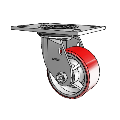 Roulette pivotante de la série 4 avec plaque supérieure de 2 pouces de large, équipée de 4 roues Moldon en polyuréthane (noyau en fonte) de 2 pouces