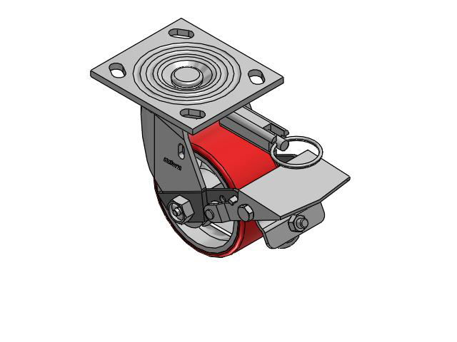 4 Series 2 Inch Wide Top Plate Swivel Caster Caster with 4 x 2 Moldon Polyurethane (Cast Iron Core) Wheel and Tread Lock Brake