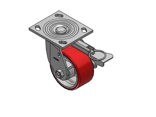 4 Series 2 Inch Wide Top Plate Swivel Caster Caster with 4 x 2 Moldon Polyurethane (Cast Iron Core) Wheel and Side Lock Brake