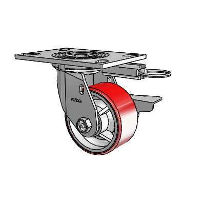4 Series 2 Inch Wide Top Plate Swivel Caster Caster with 4 x 2 Moldon Polyurethane (Cast Iron Core) Wheel and Side Lock Brake