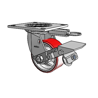 4 Series 2 Inch Wide Top Plate Swivel Caster Caster with 4 x 2 Moldon Polyurethane (Cast Iron Core) Wheel and Tread Lock Brake