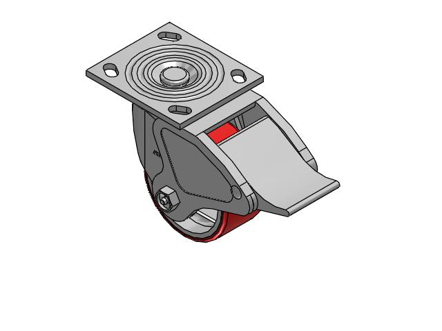 4 Series 2 Inch Wide Top Plate Swivel Caster Caster with 4 x 2 Moldon Polyurethane (Cast Iron Core) Wheel and Total Lock Brake