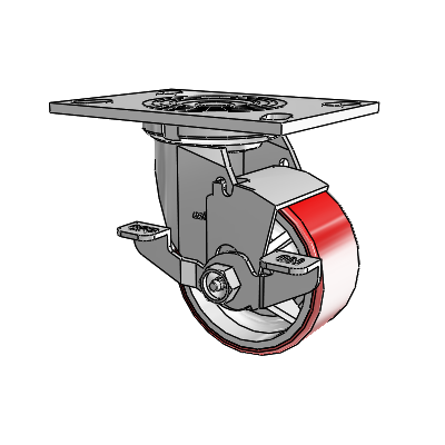 4 Series 2 Inch Wide Top Plate Swivel Caster Caster with 4 x 2 Moldon Polyurethane (Cast Iron Core) Wheel and Top Lock Brake