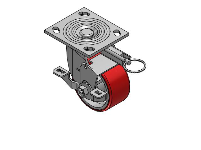 4 Series 2 Inch Wide Top Plate Swivel Caster Caster with 4 x 2 Moldon Polyurethane (Cast Iron Core) Wheel and Top Lock Brake