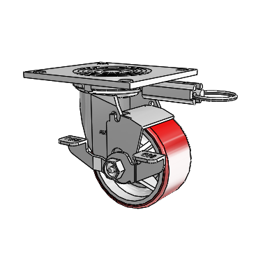 4 Series 2 Inch Wide Top Plate Swivel Caster Caster with 4 x 2 Moldon Polyurethane (Cast Iron Core) Wheel and Top Lock Brake