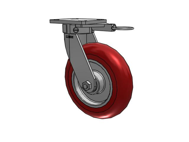 110 Series Kingpinless Top Plate Swivel Caster with 8 x 2 Red Tread on Aluminum Core UA - Magnum Polyurethane (Aluminum Core) Wheel