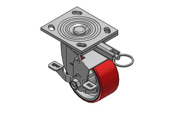 4 Series 2 Inch Wide Top Plate Swivel Caster Caster with 4 x 2 Moldon Polyurethane (Cast Iron Core) Wheel and Top Lock Brake