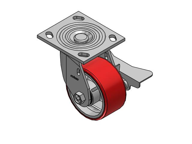 4 Series 2 Inch Wide Top Plate Swivel Caster Caster with 4 x 2 Moldon Polyurethane (Cast Iron Core) Wheel and Side Lock Brake